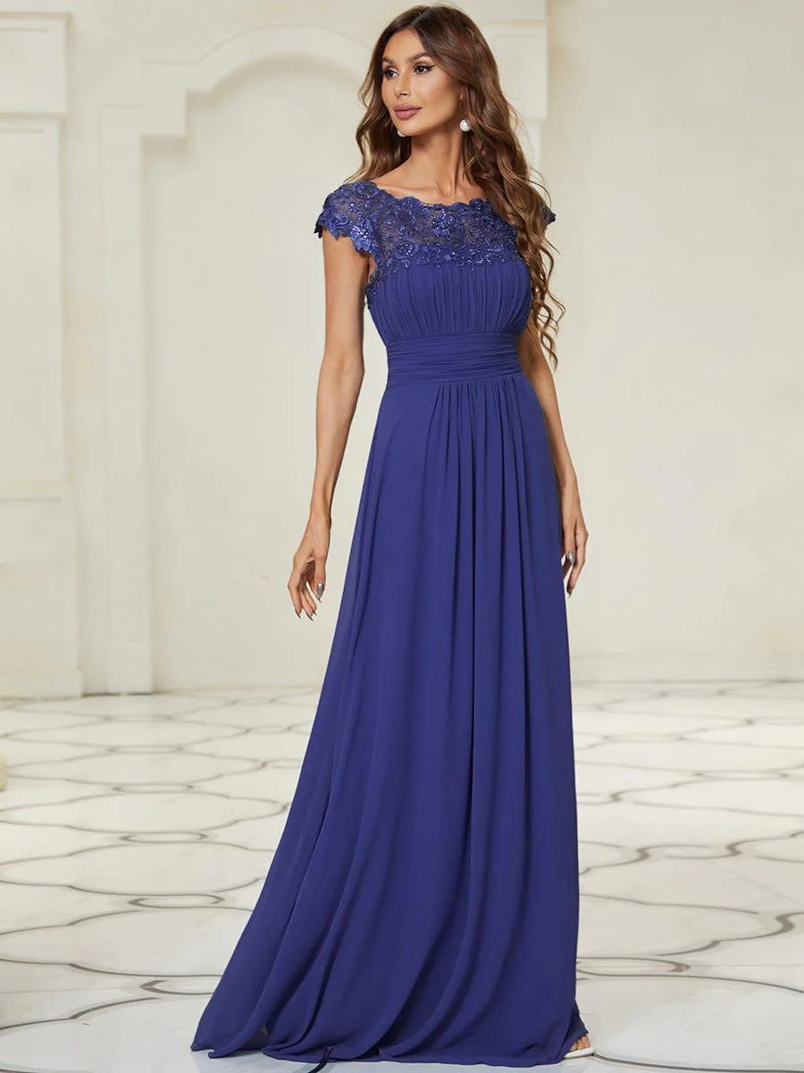 Elegant Maxi Long Lace Cap Sleeve Bridesmaid Dress(Final Sale) - Image 59