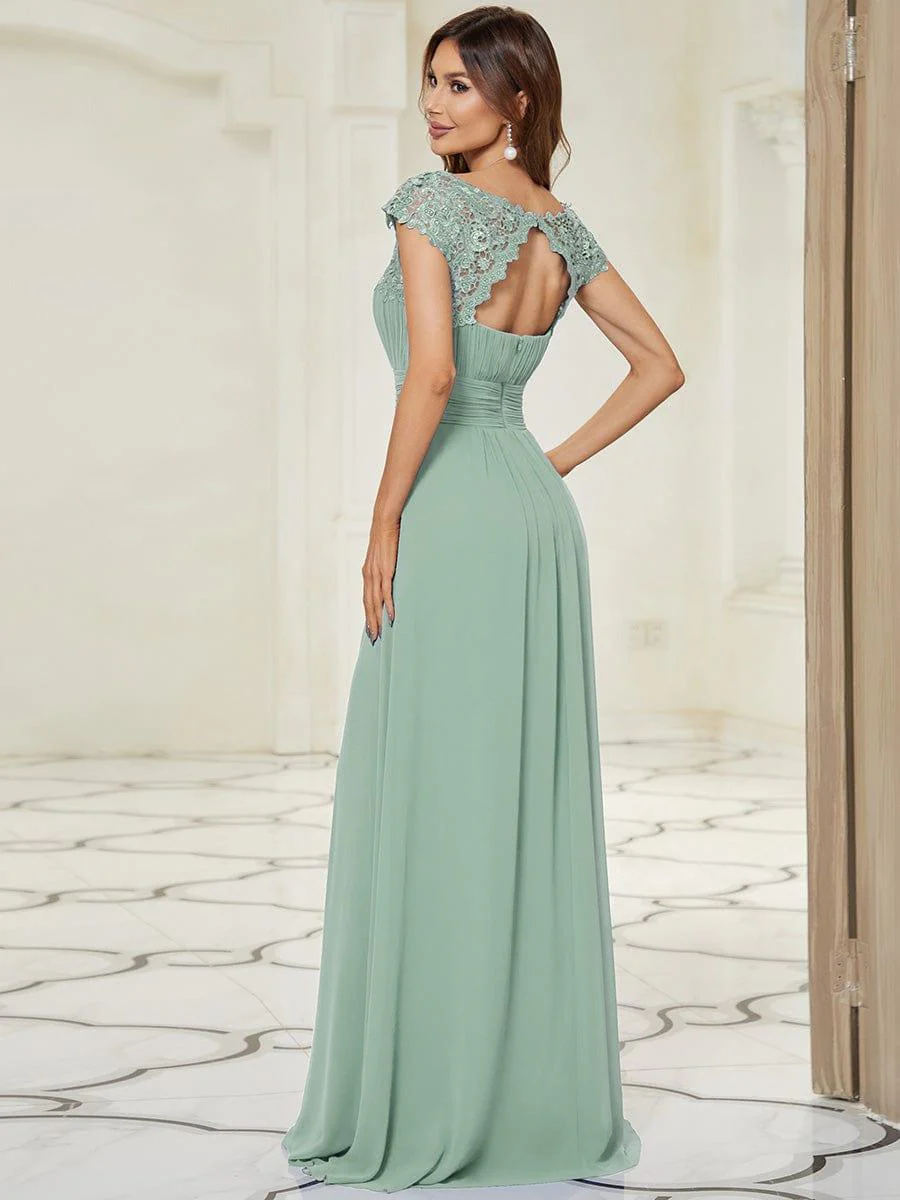 Elegant Maxi Long Lace Cap Sleeve Bridesmaid Dress(Final Sale) - Image 6