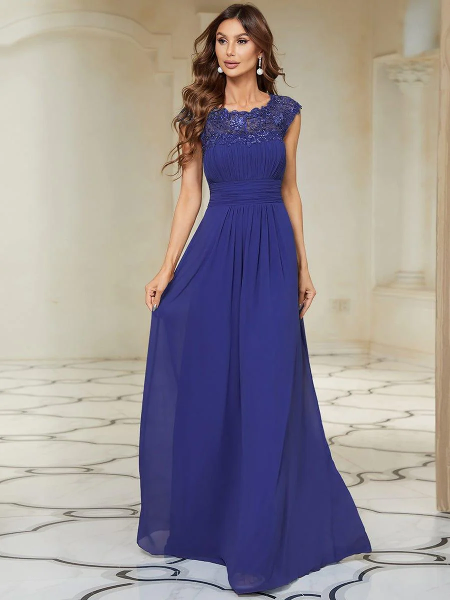 Elegant Maxi Long Lace Cap Sleeve Bridesmaid Dress(Final Sale) - Image 61