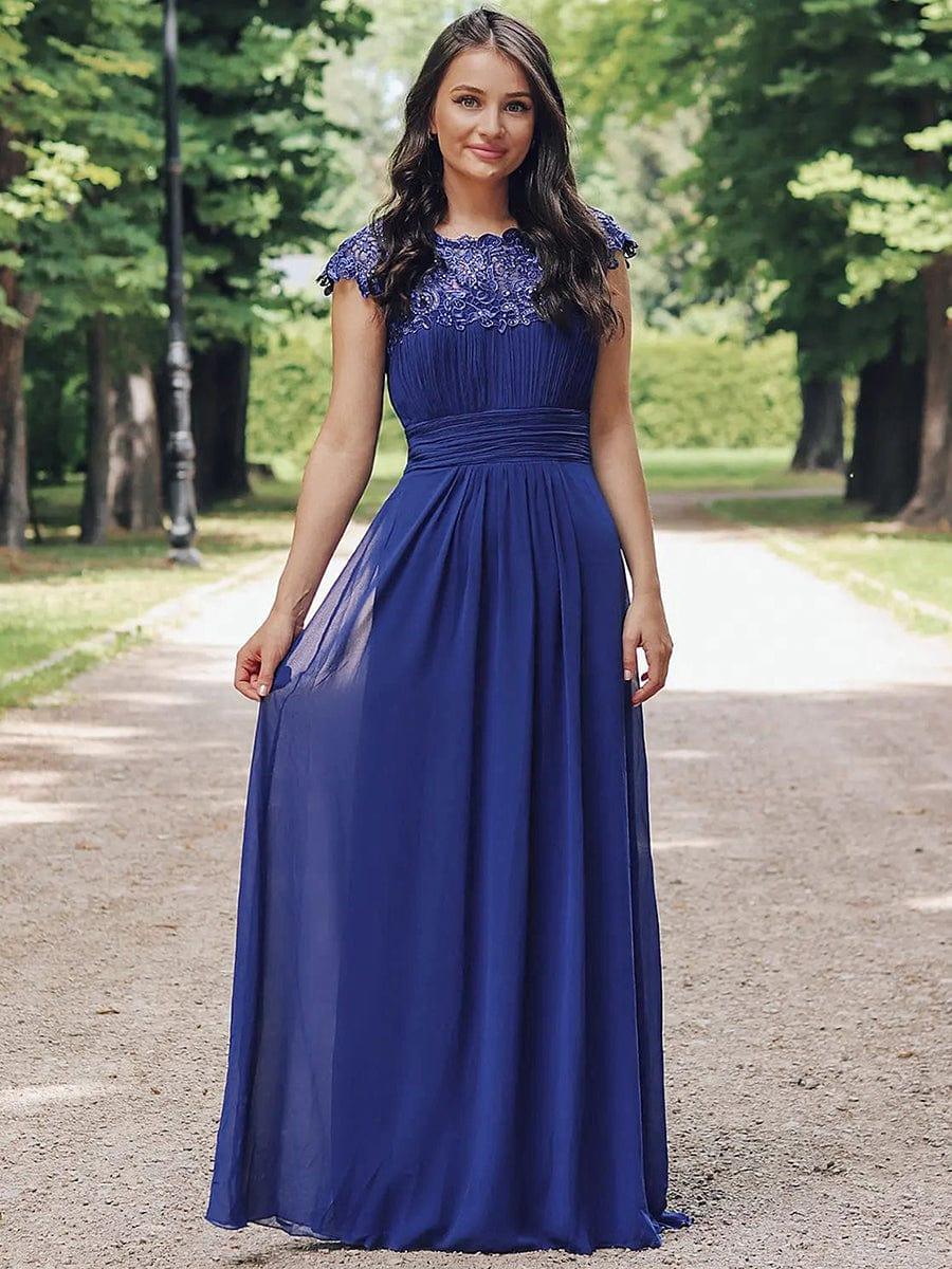 Elegant Maxi Long Lace Cap Sleeve Bridesmaid Dress(Final Sale) - Image 62