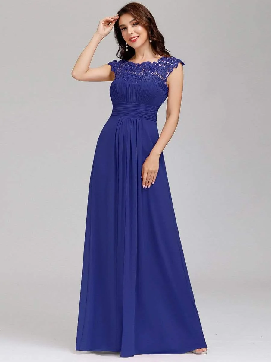 Elegant Maxi Long Lace Cap Sleeve Bridesmaid Dress(Final Sale) - Image 63