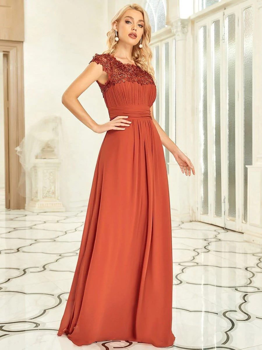 Elegant Maxi Long Lace Cap Sleeve Bridesmaid Dress(Final Sale) - Image 78