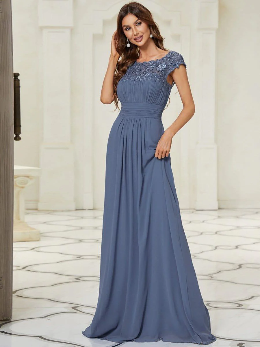 Elegant Maxi Long Lace Cap Sleeve Bridesmaid Dress(Final Sale) - Image 84