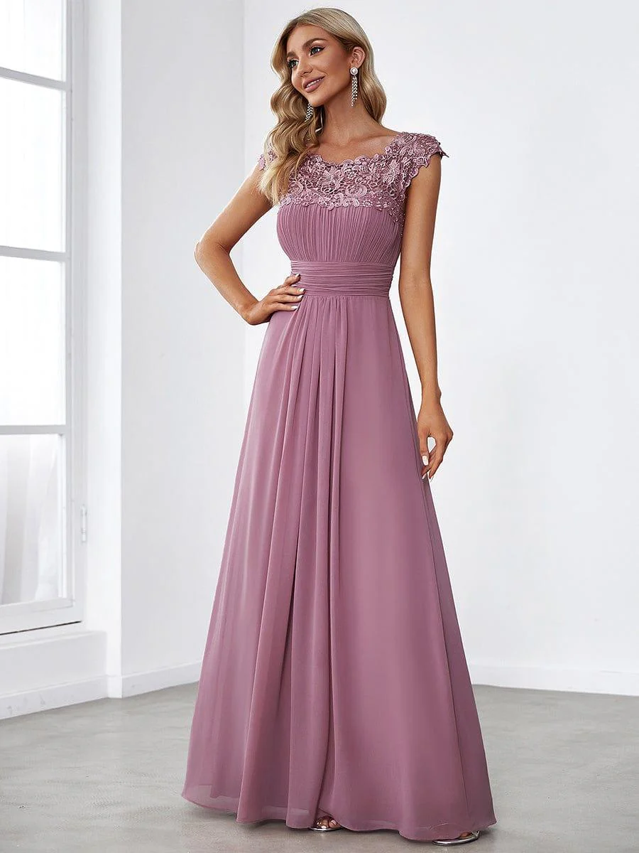 Elegant Maxi Long Lace Cap Sleeve Bridesmaid Dress(Final Sale) - Image 9