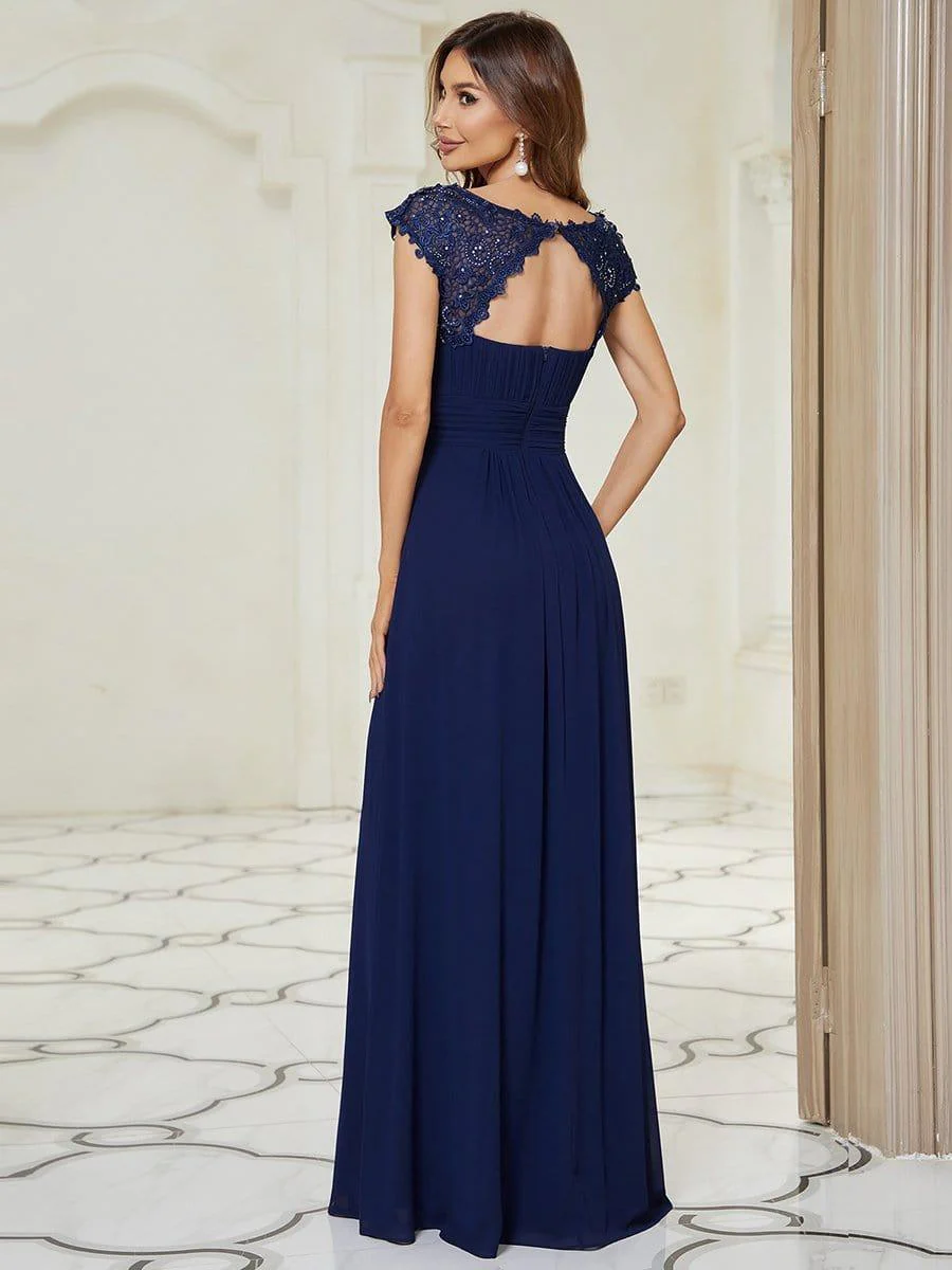 Elegant Maxi Long Lace Cap Sleeve Bridesmaid Dress(Final Sale) - Image 91