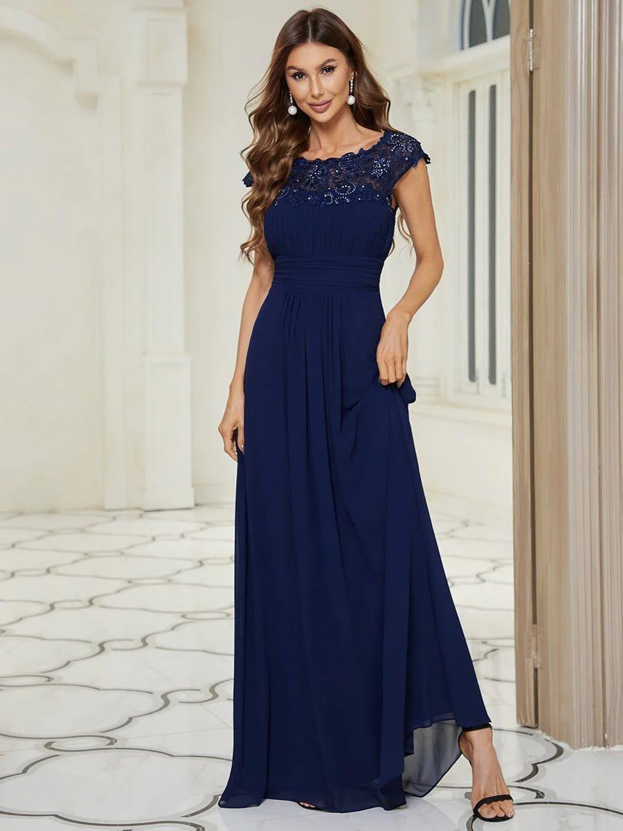 Elegant Maxi Long Lace Cap Sleeve Bridesmaid Dress(Final Sale) - Image 92
