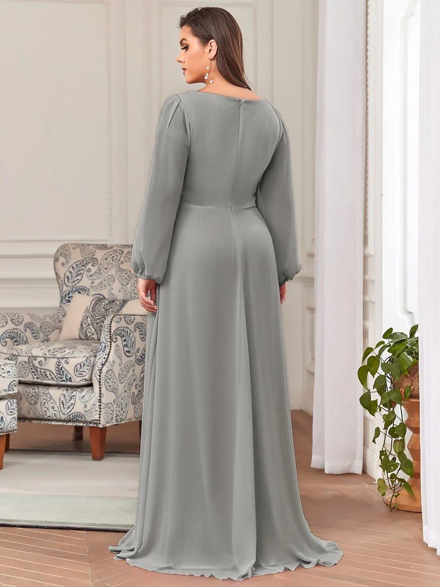 ever AMOUR|Deep V Neck Long Wedding Guest Dress with Long Sleeves - Image 10