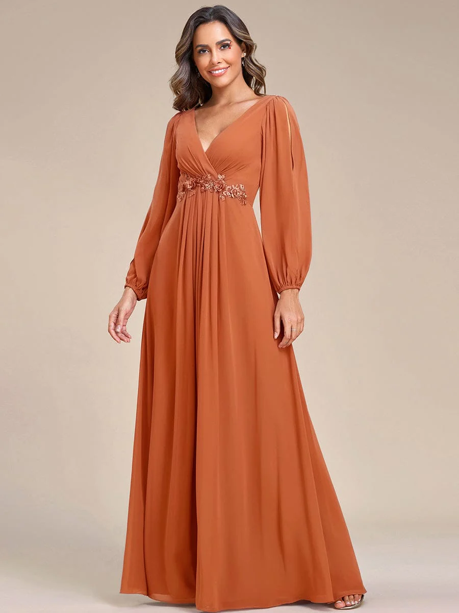 ever AMOUR|Deep V Neck Long Wedding Guest Dress with Long Sleeves - Image 109