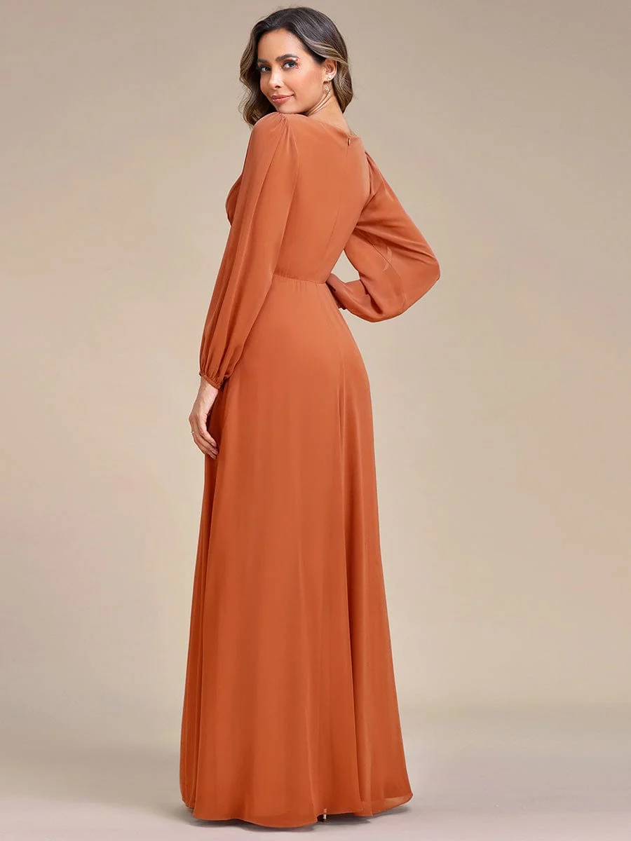 ever AMOUR|Deep V Neck Long Wedding Guest Dress with Long Sleeves - Image 110
