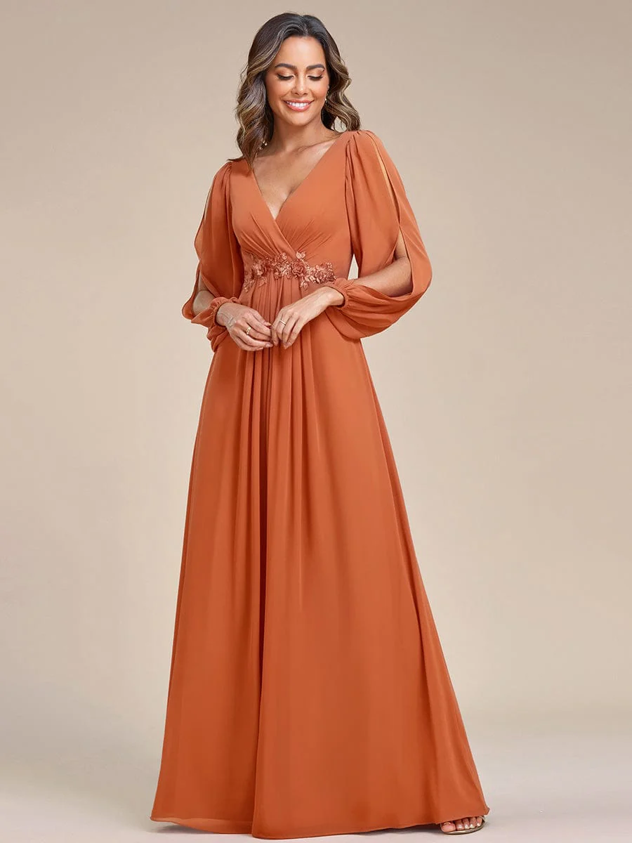 ever AMOUR|Deep V Neck Long Wedding Guest Dress with Long Sleeves - Image 112