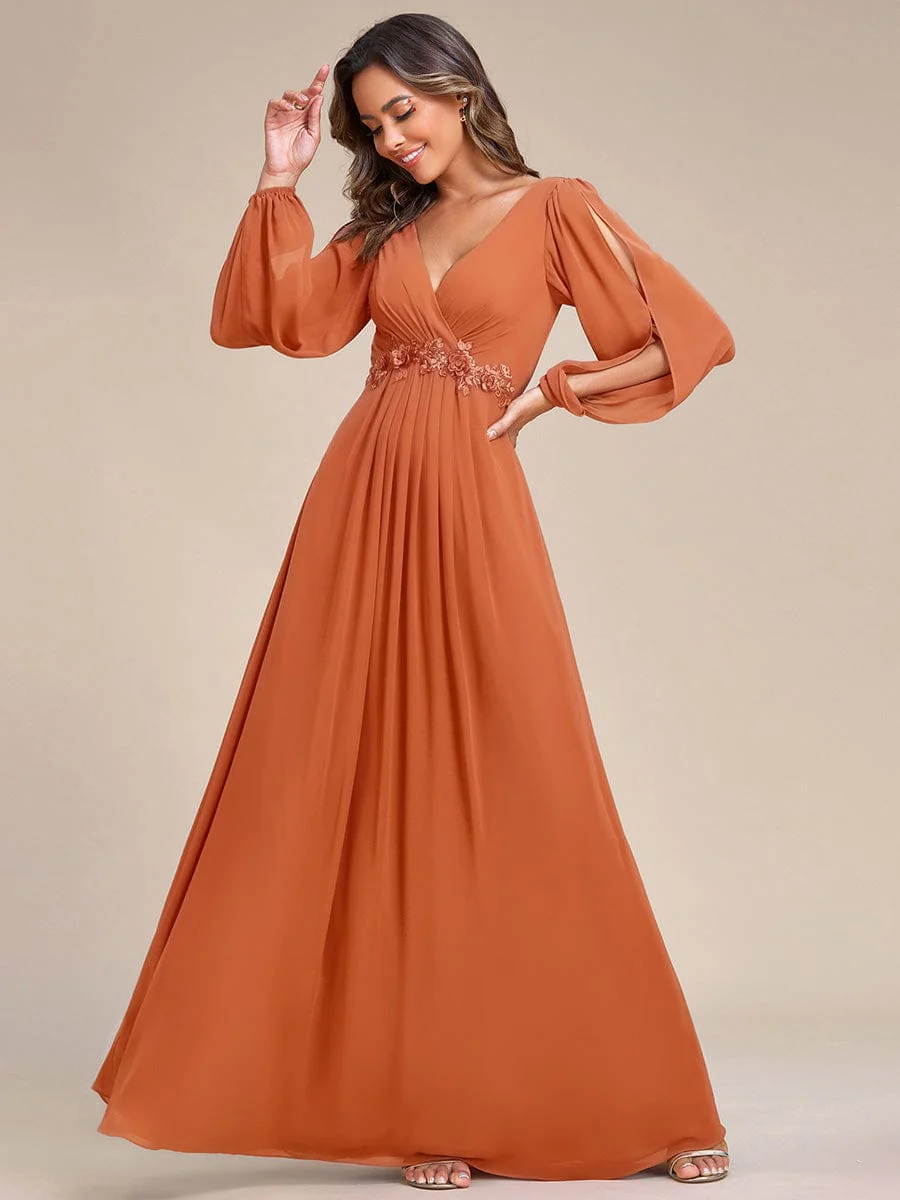 ever AMOUR|Deep V Neck Long Wedding Guest Dress with Long Sleeves - Image 113