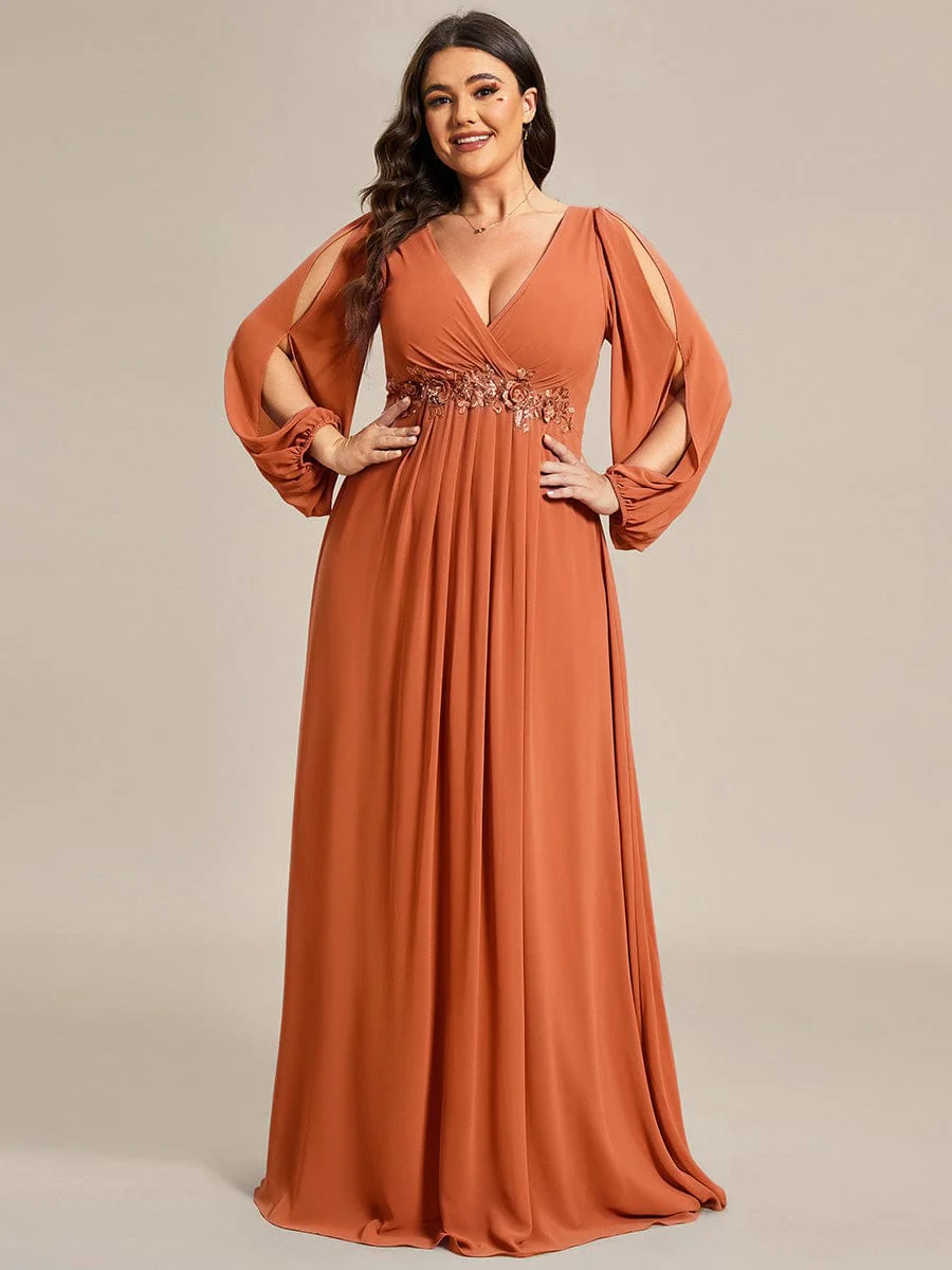 ever AMOUR|Deep V Neck Long Wedding Guest Dress with Long Sleeves - Image 114