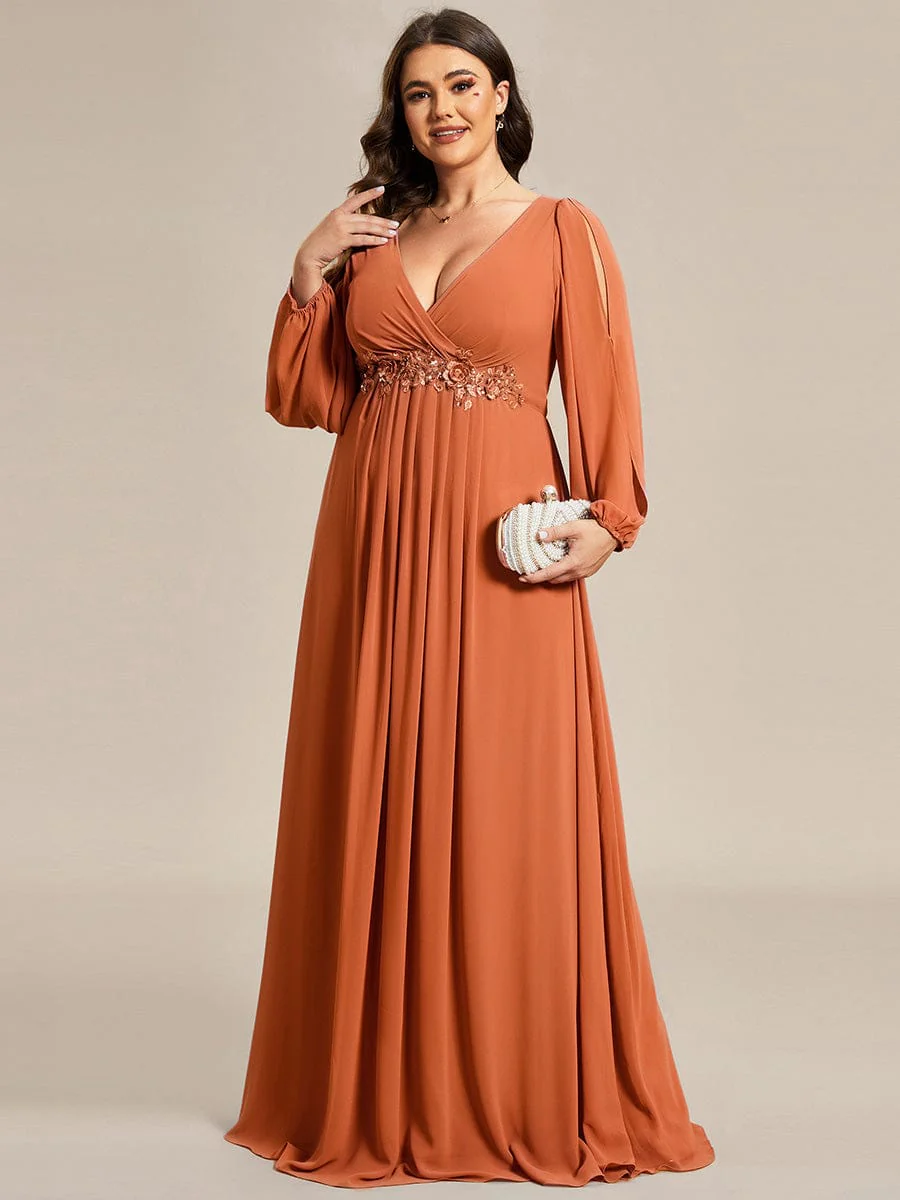 ever AMOUR|Deep V Neck Long Wedding Guest Dress with Long Sleeves - Image 117