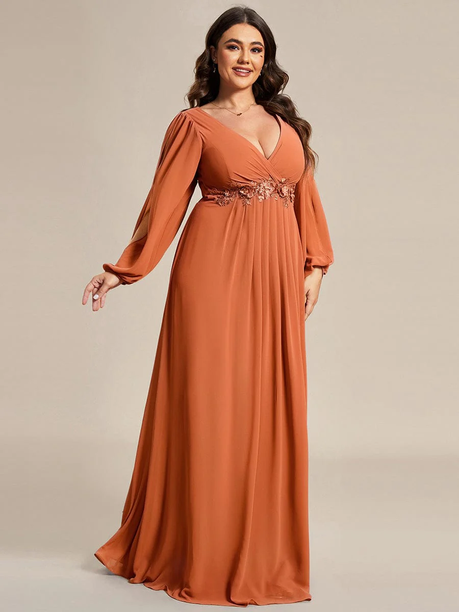 ever AMOUR|Deep V Neck Long Wedding Guest Dress with Long Sleeves - Image 118