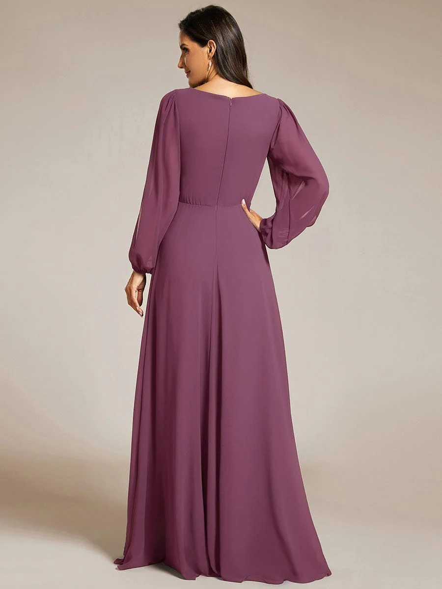 ever AMOUR|Deep V Neck Long Wedding Guest Dress with Long Sleeves - Image 120