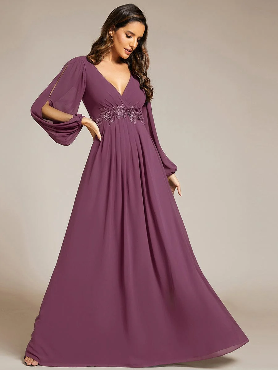 ever AMOUR|Deep V Neck Long Wedding Guest Dress with Long Sleeves - Image 122