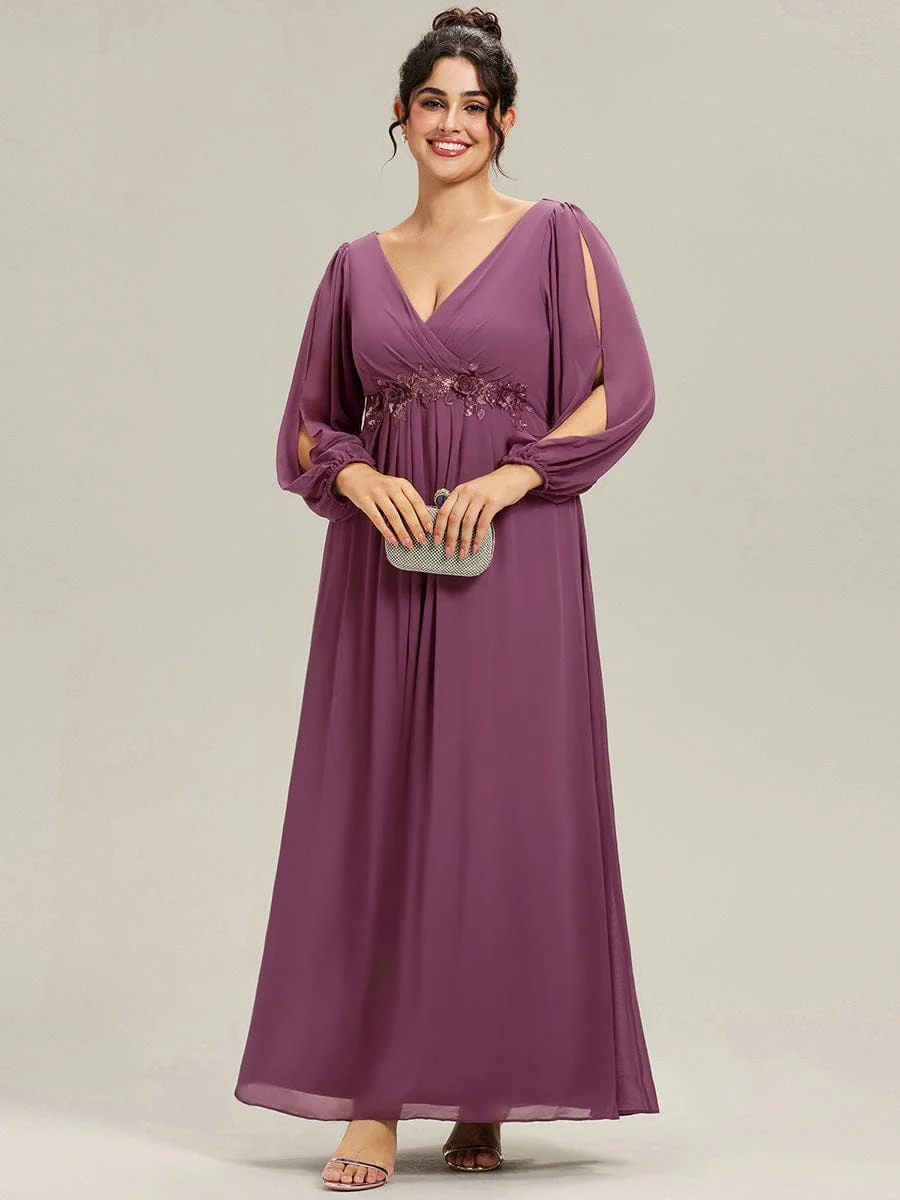 ever AMOUR|Deep V Neck Long Wedding Guest Dress with Long Sleeves - Image 124