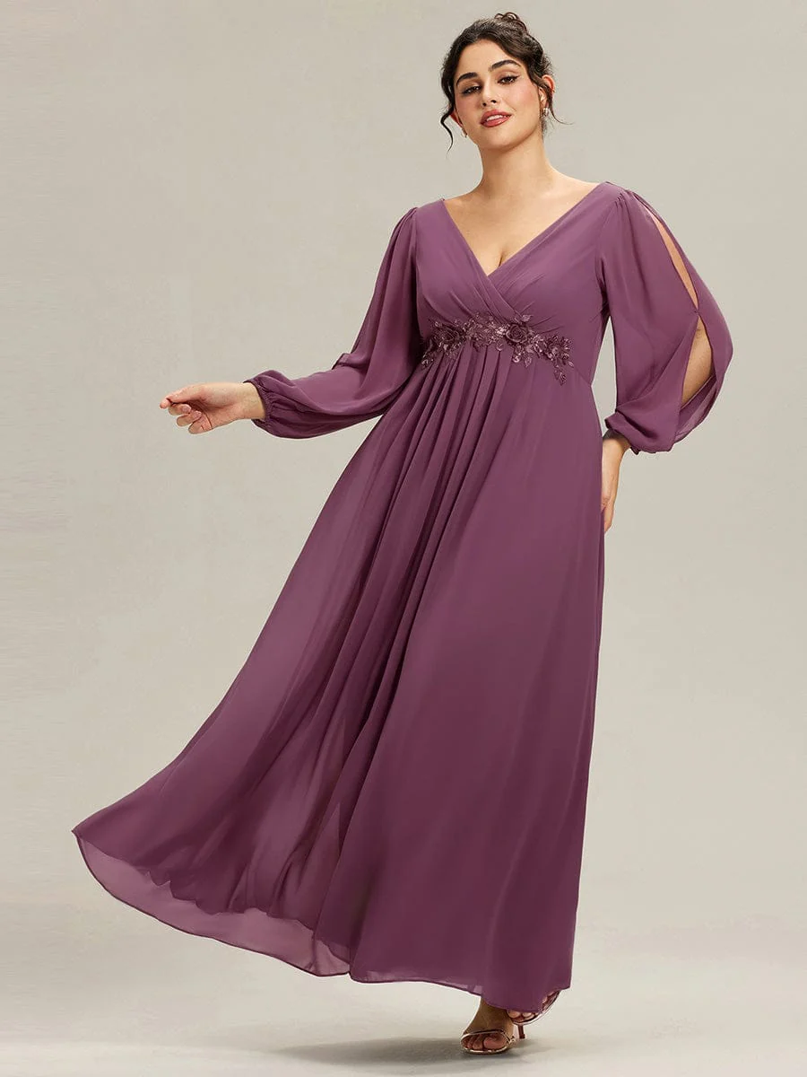 ever AMOUR|Deep V Neck Long Wedding Guest Dress with Long Sleeves - Image 127