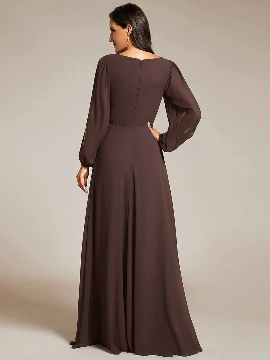 ever AMOUR|Deep V Neck Long Wedding Guest Dress with Long Sleeves - Image 130