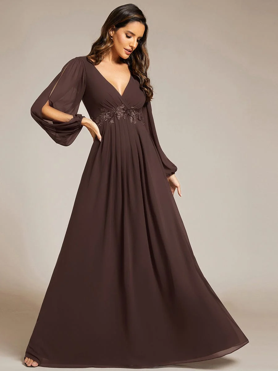 ever AMOUR|Deep V Neck Long Wedding Guest Dress with Long Sleeves - Image 132