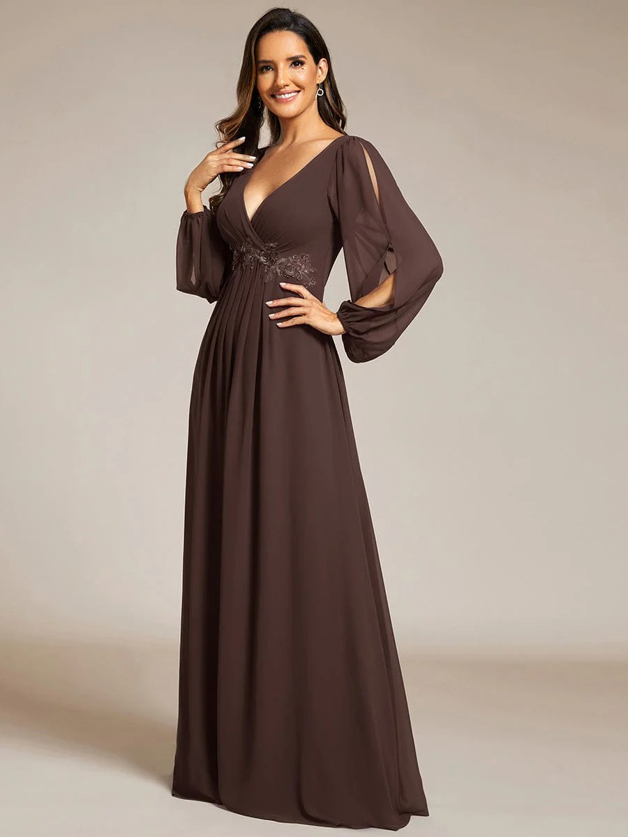 ever AMOUR|Deep V Neck Long Wedding Guest Dress with Long Sleeves - Image 133