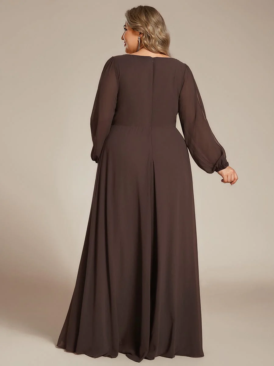 ever AMOUR|Deep V Neck Long Wedding Guest Dress with Long Sleeves - Image 135