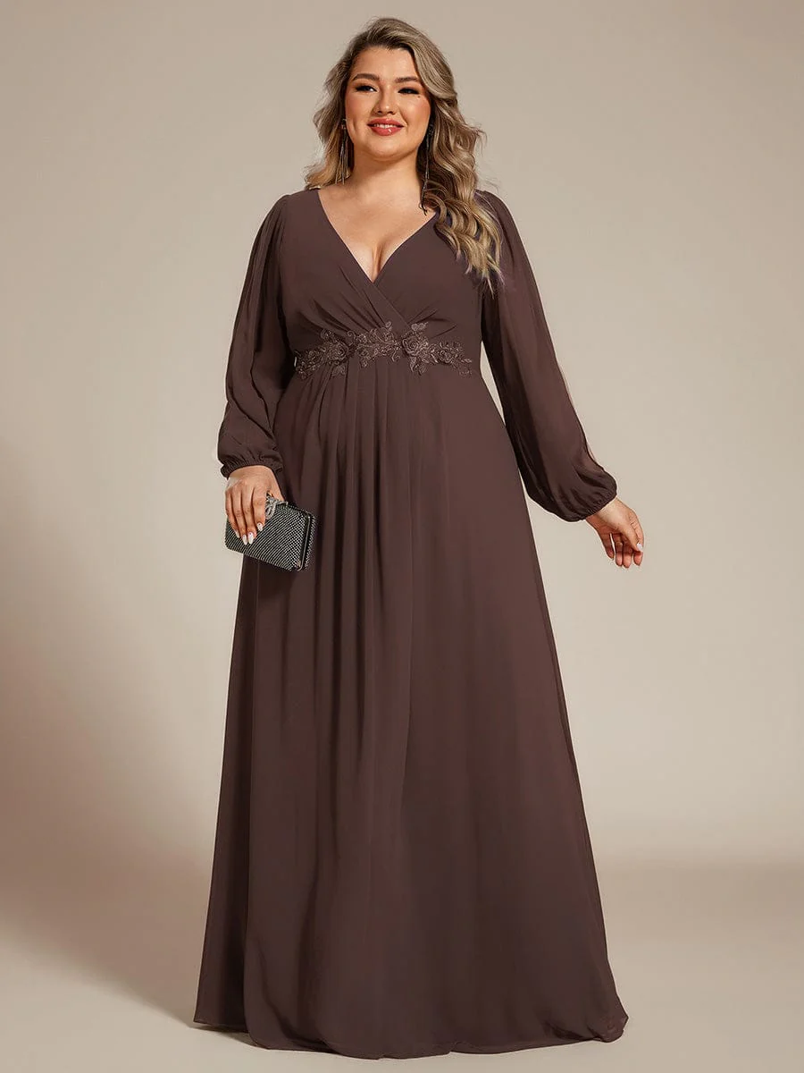 ever AMOUR|Deep V Neck Long Wedding Guest Dress with Long Sleeves - Image 137