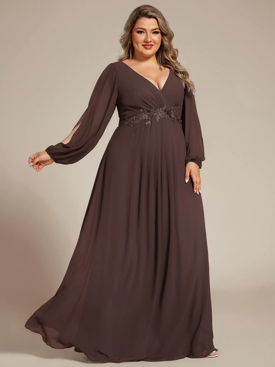 ever AMOUR|Deep V Neck Long Wedding Guest Dress with Long Sleeves - Image 138