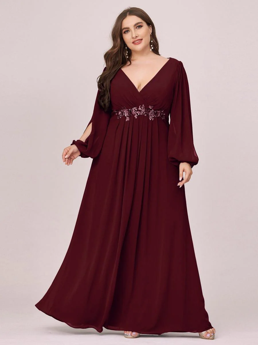 ever AMOUR|Deep V Neck Long Wedding Guest Dress with Long Sleeves - Image 15