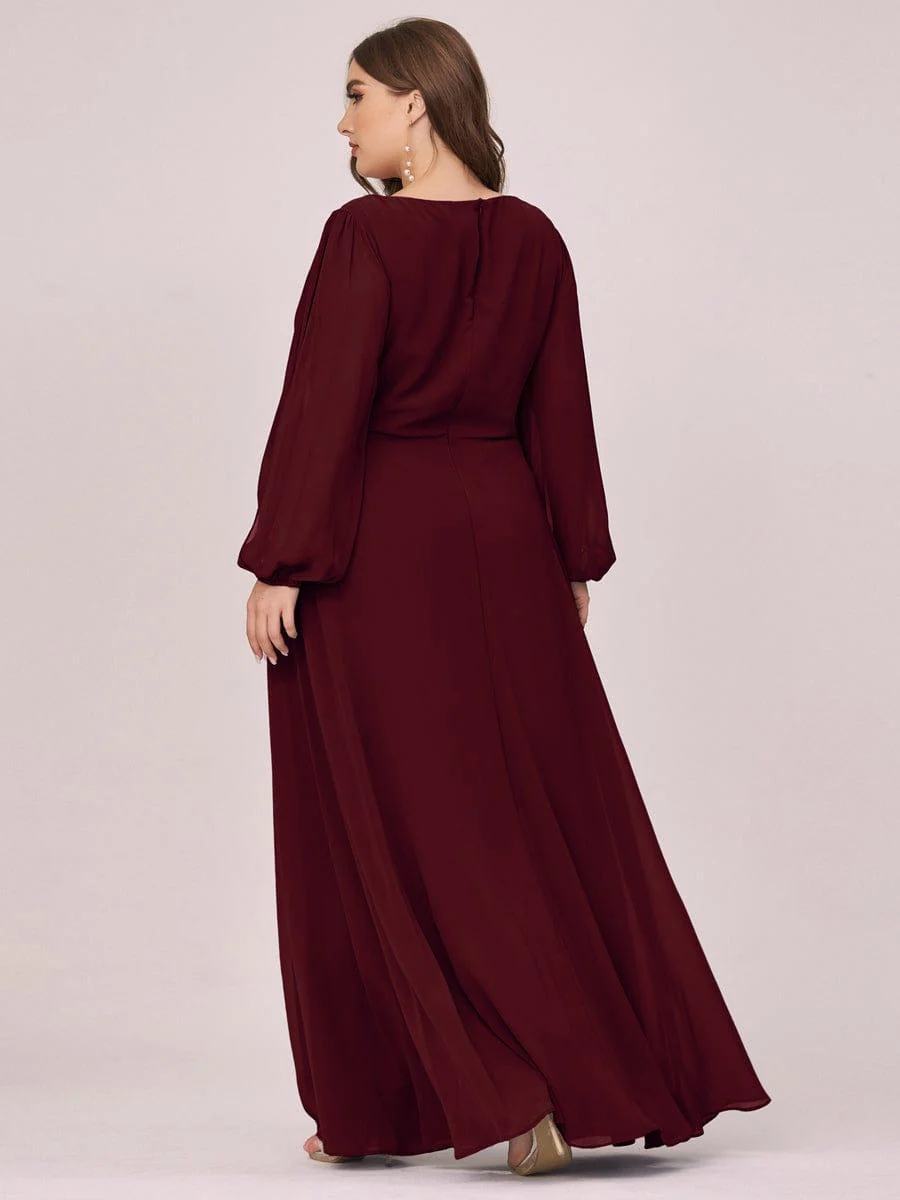 ever AMOUR|Deep V Neck Long Wedding Guest Dress with Long Sleeves - Image 16