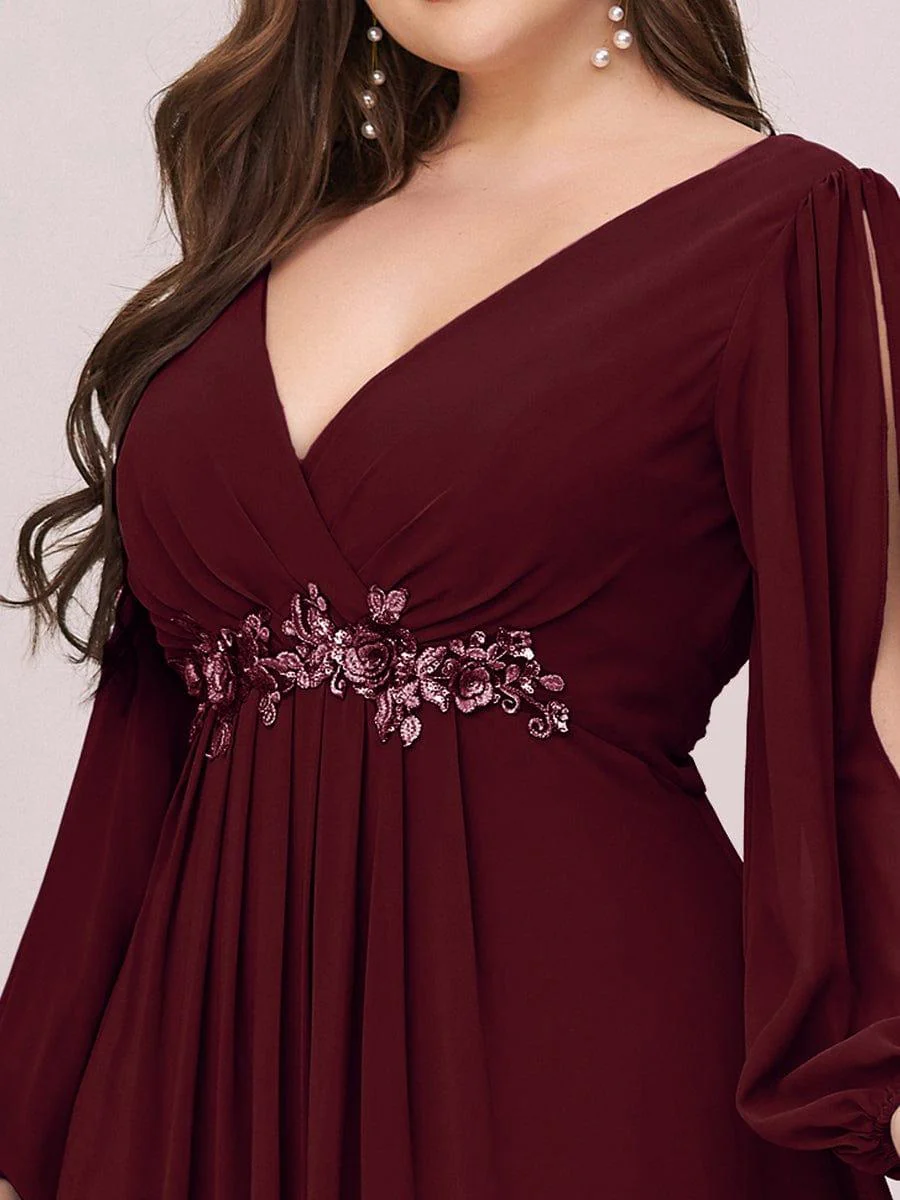 ever AMOUR|Deep V Neck Long Wedding Guest Dress with Long Sleeves - Image 17