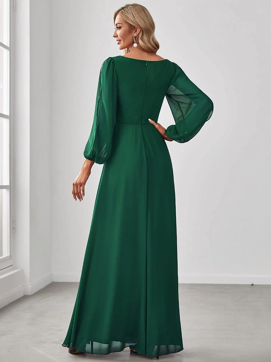 ever AMOUR|Deep V Neck Long Wedding Guest Dress with Long Sleeves - Image 19