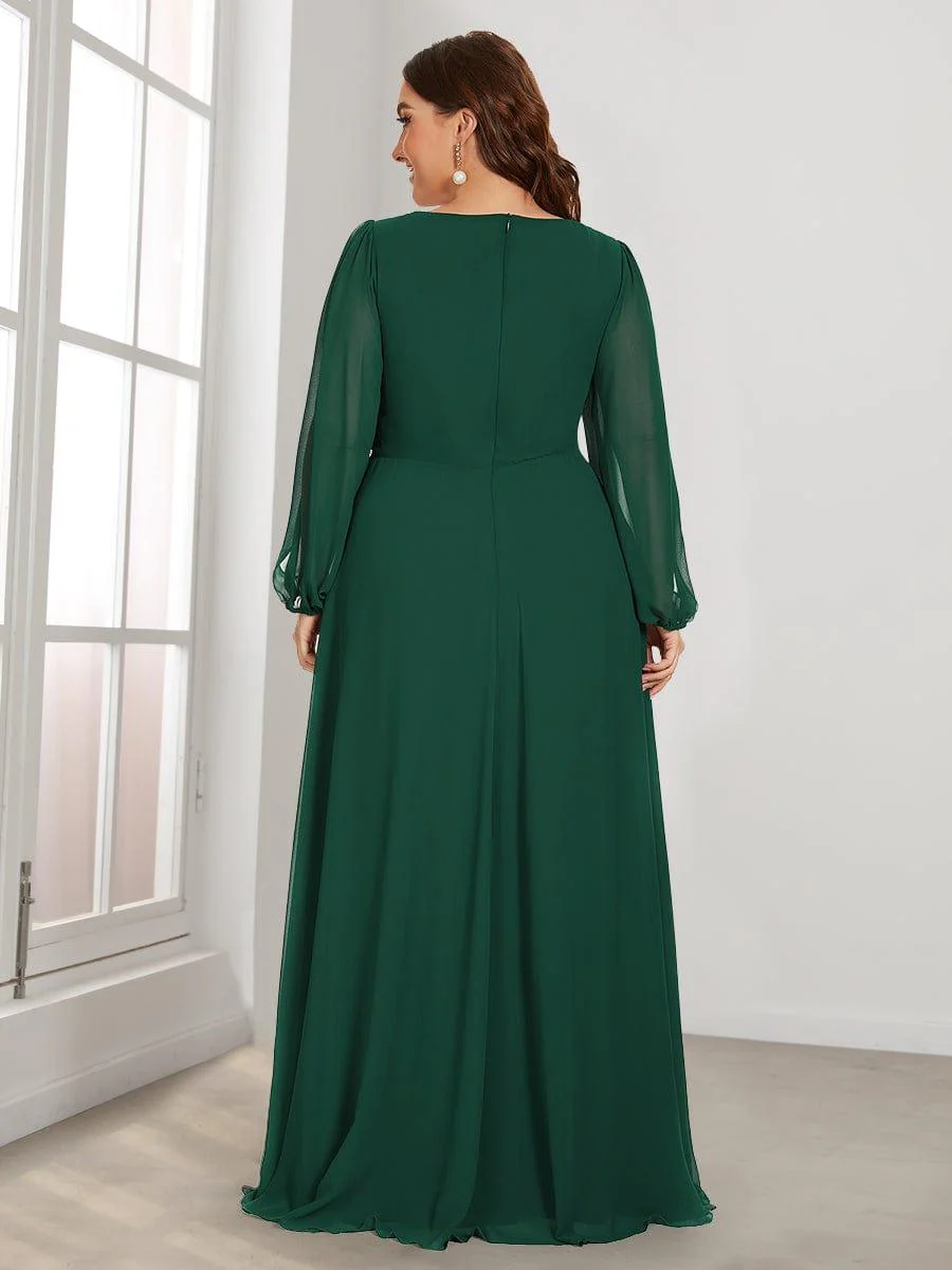 ever AMOUR|Deep V Neck Long Wedding Guest Dress with Long Sleeves - Image 23