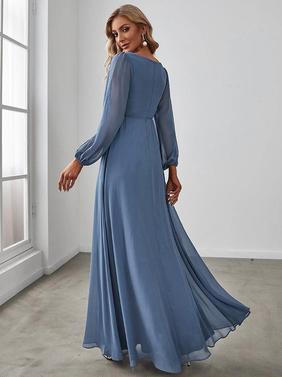 ever AMOUR|Deep V Neck Long Wedding Guest Dress with Long Sleeves - Image 25