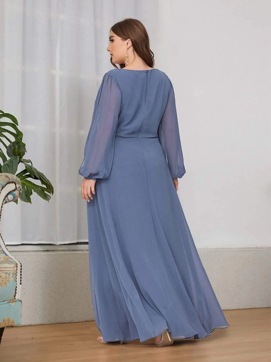 ever AMOUR|Deep V Neck Long Wedding Guest Dress with Long Sleeves - Image 29