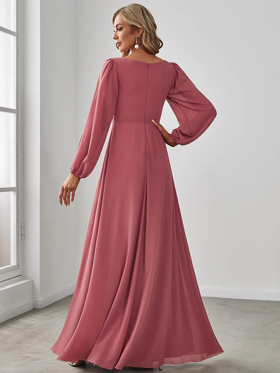 ever AMOUR|Deep V Neck Long Wedding Guest Dress with Long Sleeves - Image 31