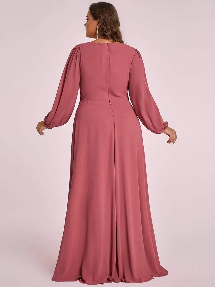 ever AMOUR|Deep V Neck Long Wedding Guest Dress with Long Sleeves - Image 35