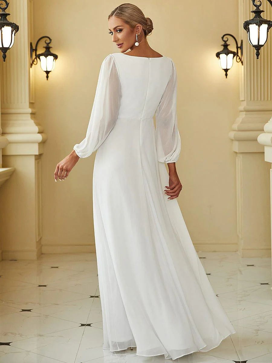 ever AMOUR|Deep V Neck Long Wedding Guest Dress with Long Sleeves - Image 36