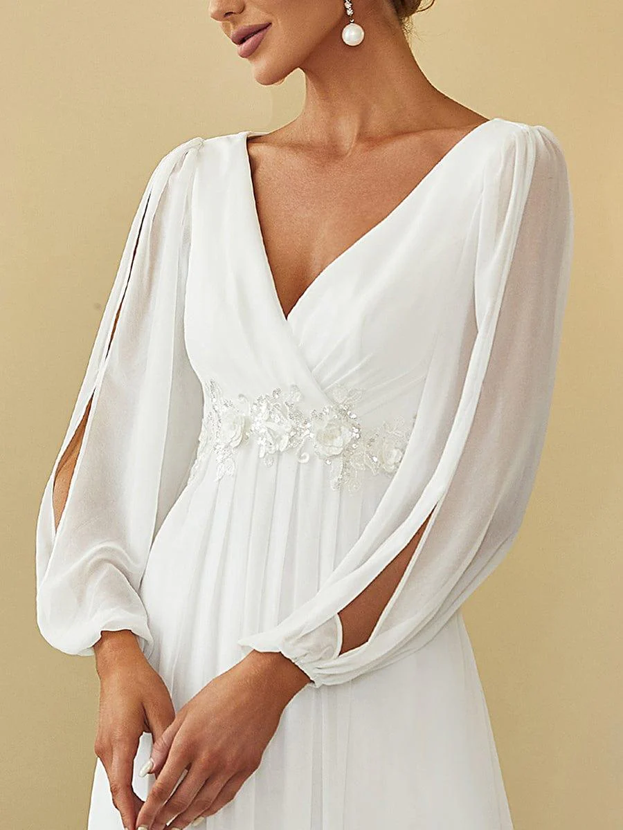 ever AMOUR|Deep V Neck Long Wedding Guest Dress with Long Sleeves - Image 37