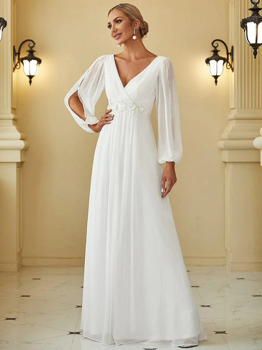ever AMOUR|Deep V Neck Long Wedding Guest Dress with Long Sleeves - Image 38