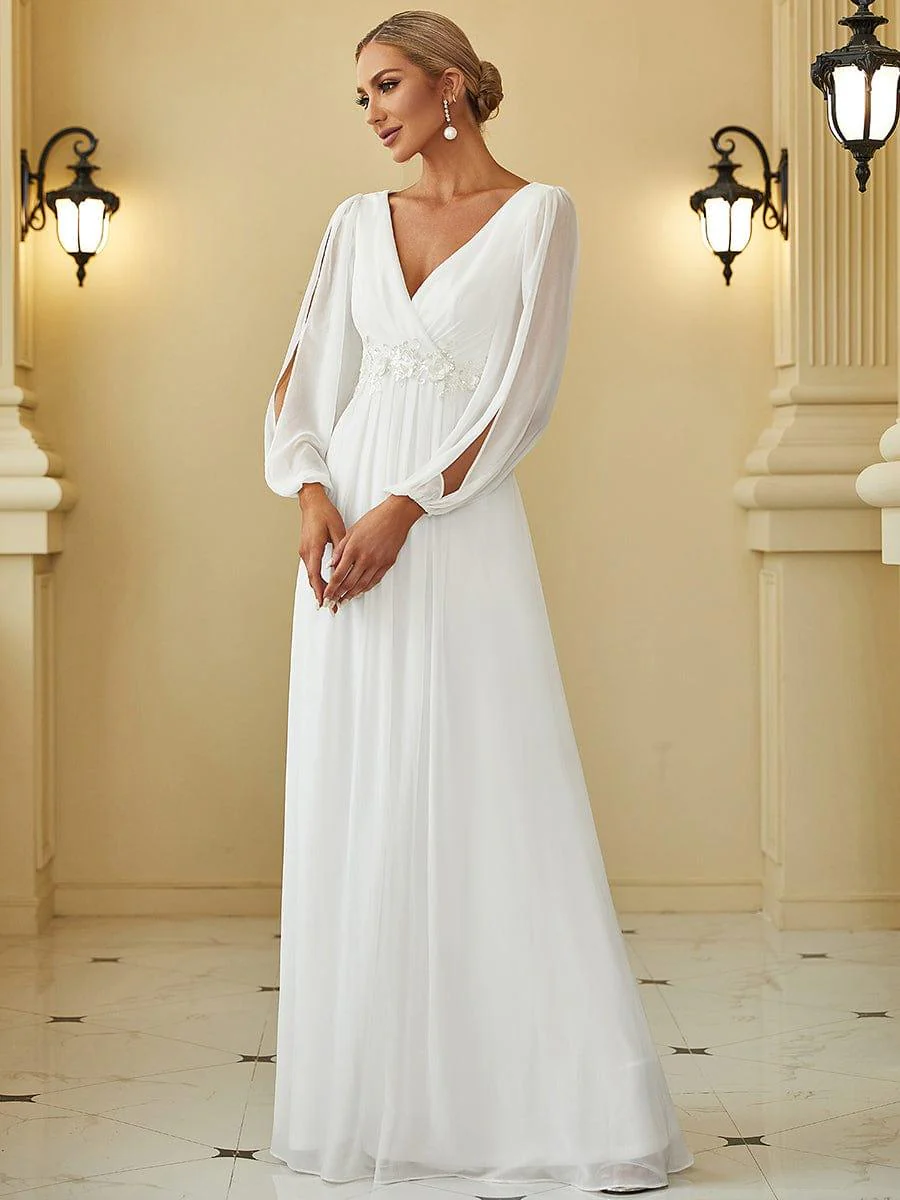 ever AMOUR|Deep V Neck Long Wedding Guest Dress with Long Sleeves - Image 39