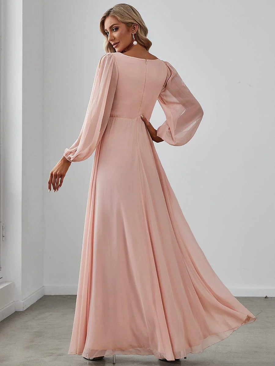 ever AMOUR|Deep V Neck Long Wedding Guest Dress with Long Sleeves - Image 43