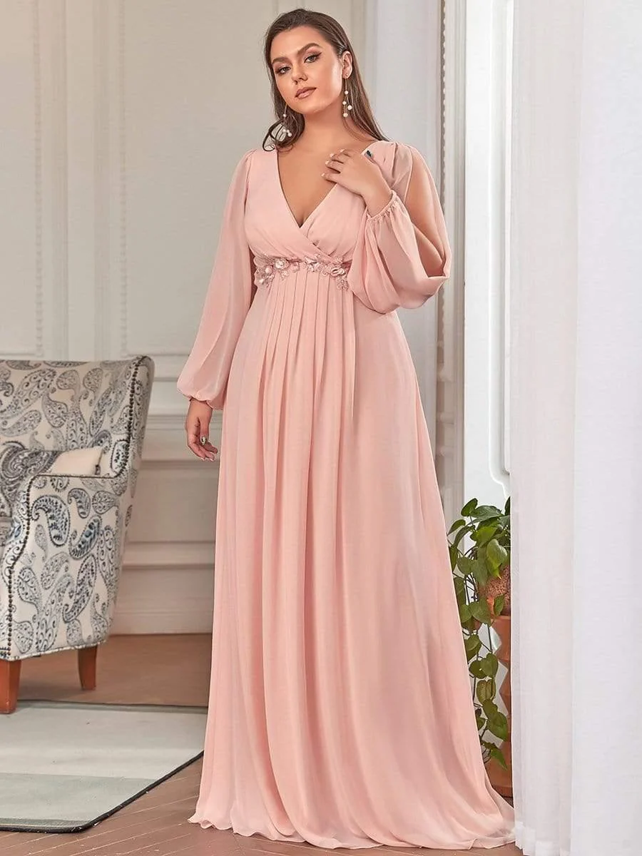 ever AMOUR|Deep V Neck Long Wedding Guest Dress with Long Sleeves - Image 47