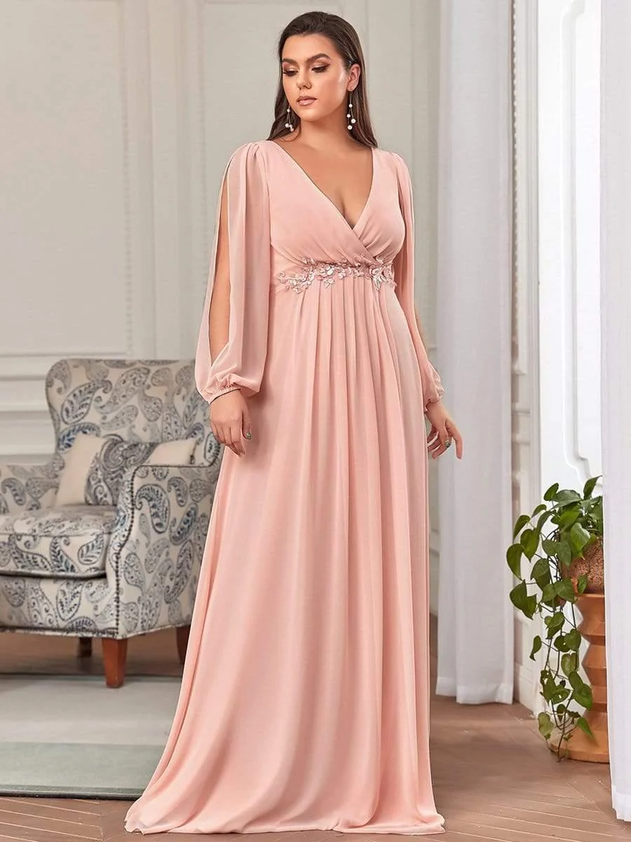 ever AMOUR|Deep V Neck Long Wedding Guest Dress with Long Sleeves - Image 49