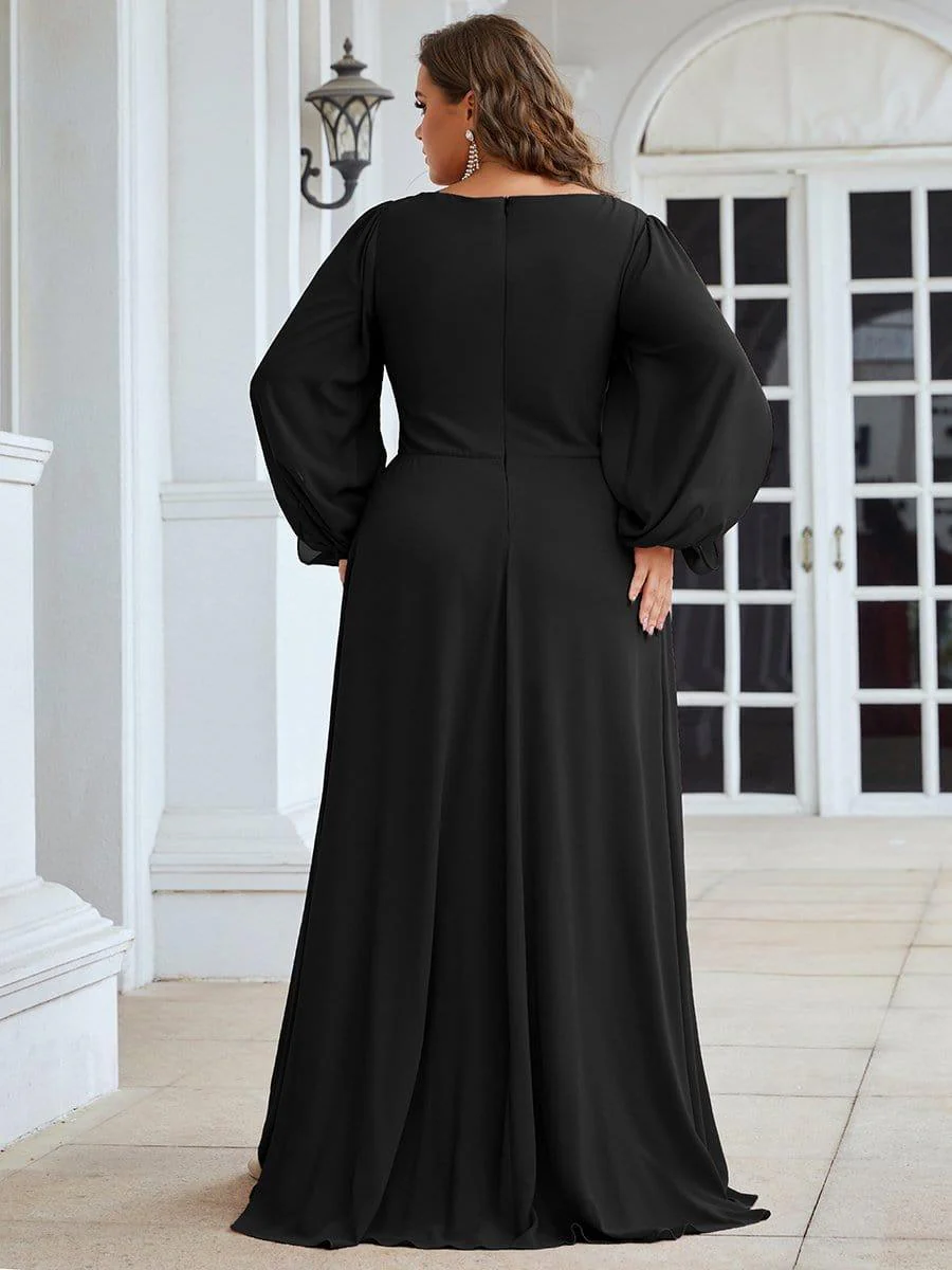 ever AMOUR|Deep V Neck Long Wedding Guest Dress with Long Sleeves - Image 54