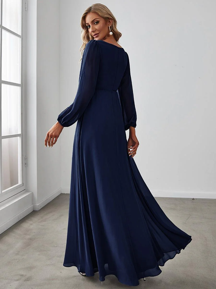 ever AMOUR|Deep V Neck Long Wedding Guest Dress with Long Sleeves - Image 55