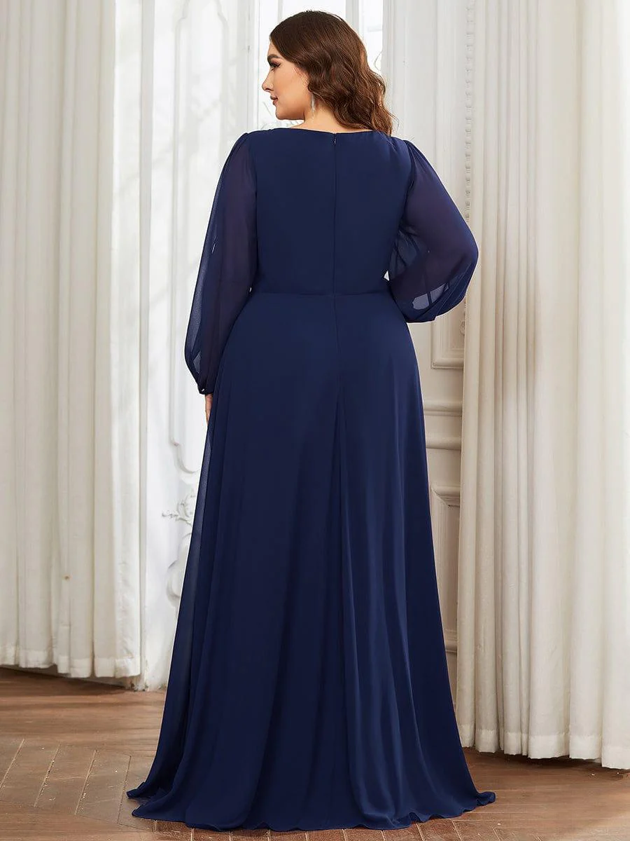 ever AMOUR|Deep V Neck Long Wedding Guest Dress with Long Sleeves - Image 59