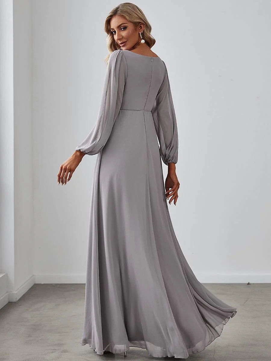 ever AMOUR|Deep V Neck Long Wedding Guest Dress with Long Sleeves - Image 6