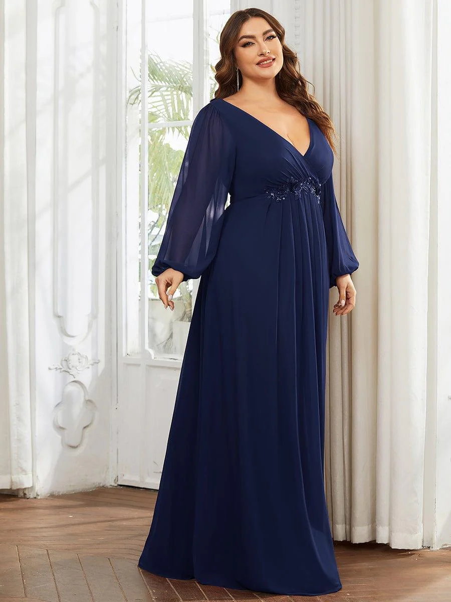 ever AMOUR|Deep V Neck Long Wedding Guest Dress with Long Sleeves - Image 62