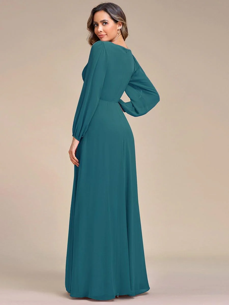 ever AMOUR|Deep V Neck Long Wedding Guest Dress with Long Sleeves - Image 64